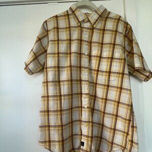 Abercrombie & Fitch Muscle Shirt, Plaid Short-Sleeve Button-Down, Yellow, Large‎